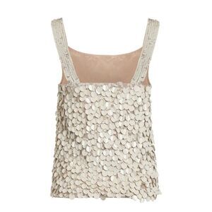 PAROSH Statement Sequin Embellished Sleeveless Top Women SAND T-Shirts & Tops
